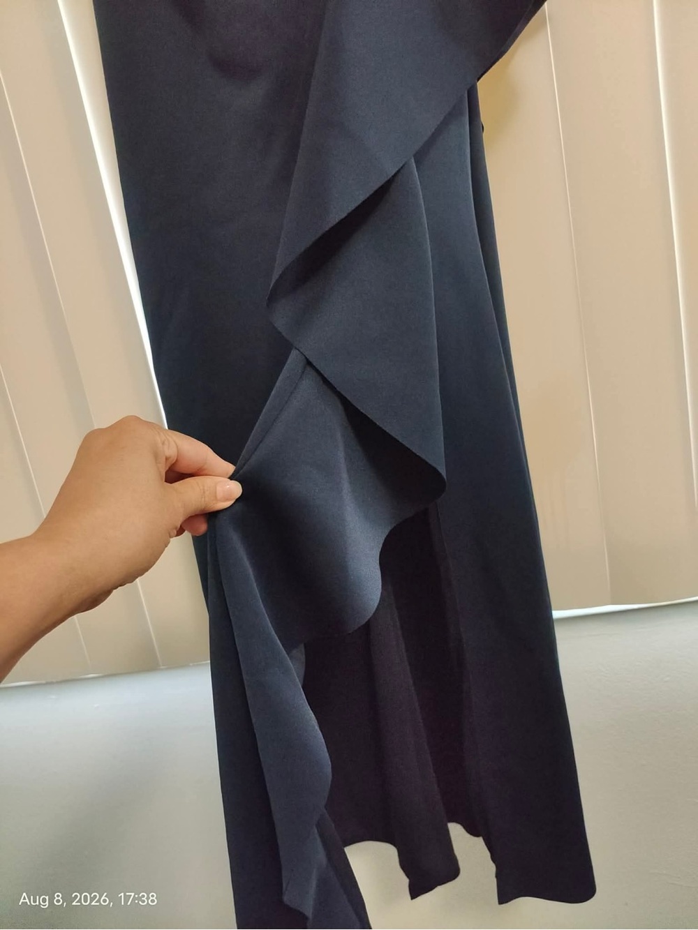 NWT Xscape Midnight Blue One-Shoulder Scuba Ruffle Sheath Dress Gown $248 SZ 4P - Picture 6 of 10